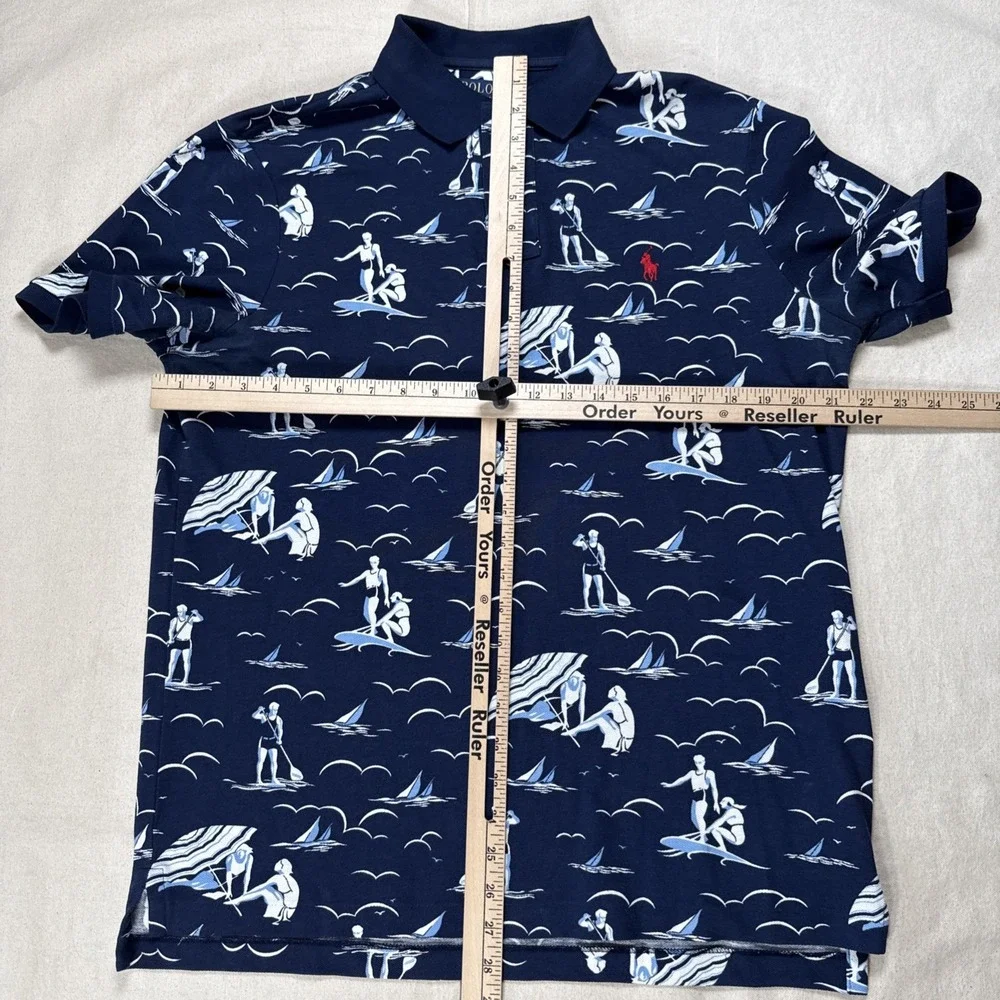 Polo Ralph Lauren Mens XL Navy Blue Swimmer Surfer Shirt Mesh All Over Print
